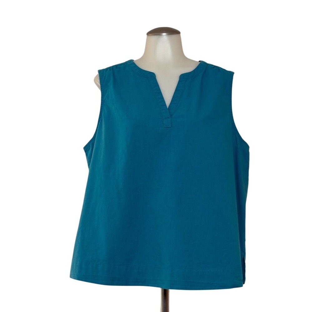 Natural Reflections Tank Top Women XL Teal Blue Cotton Sleeveless V-Neck EUC